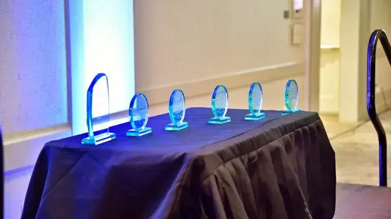 awards on display on a table