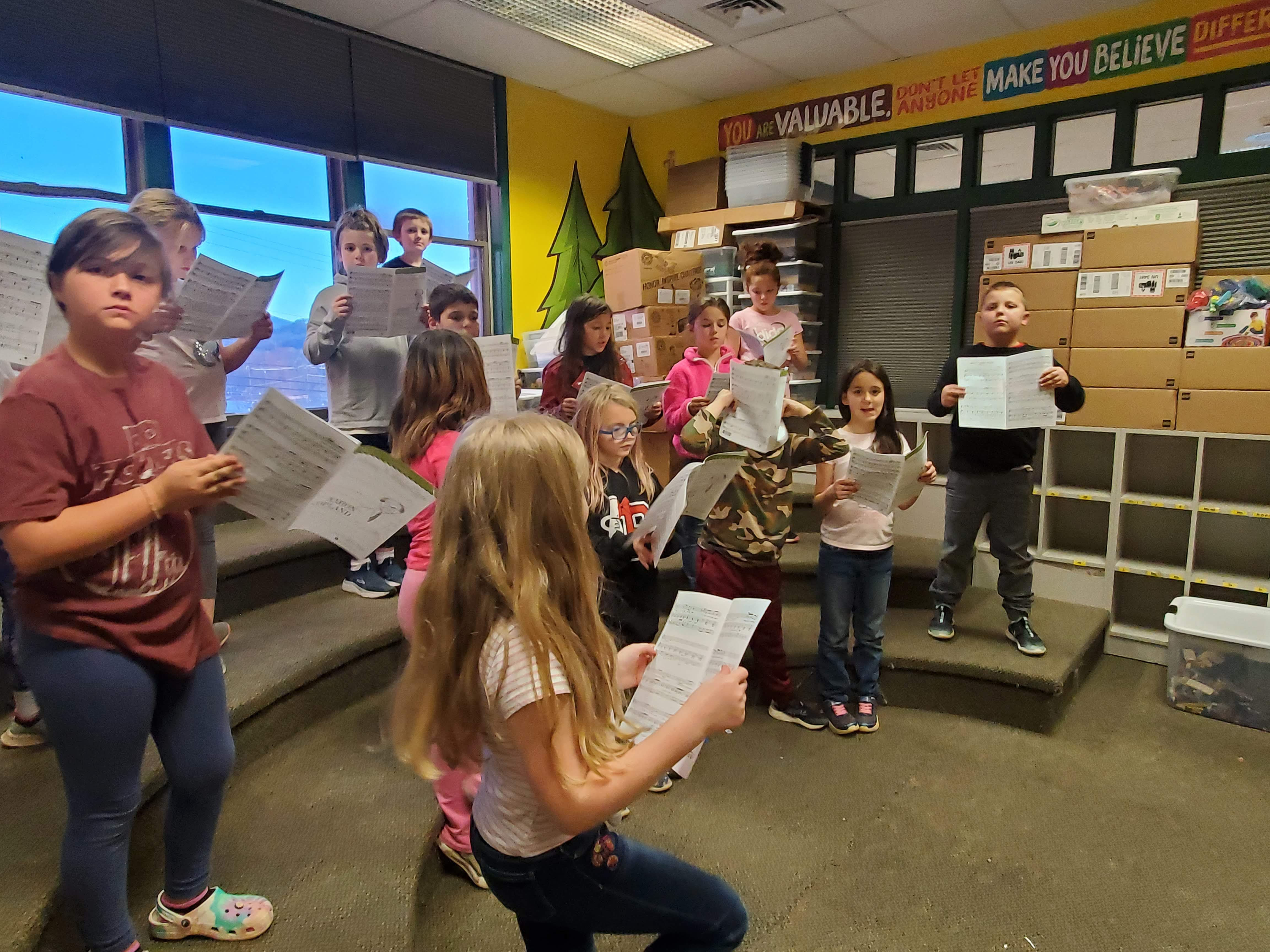 Students rehearse together in Macon County, NC