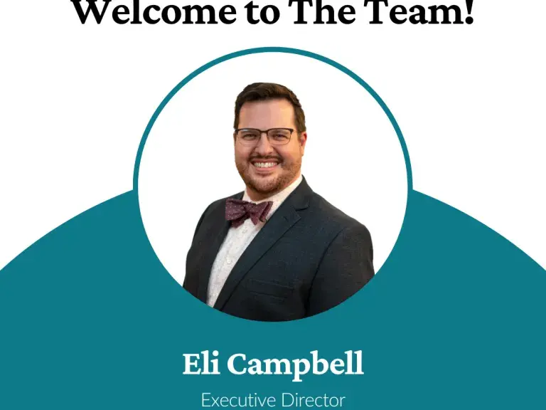 Image of Eli Campbell announcing his appointment as Executive Director. The image features the BPC logo and says "Welcome to the Team!," as well as his name and title.