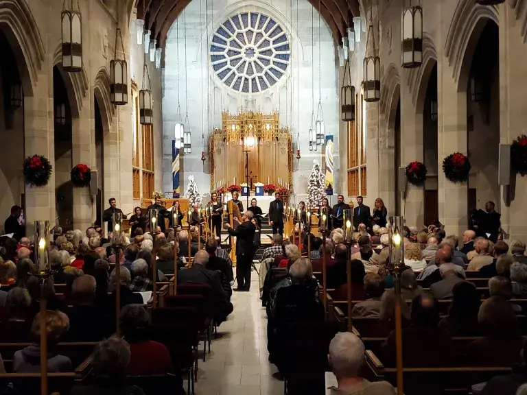 The St. Charles Singers perform "Silent Night" in a surround-sound formation at Baker Memorial United Methodist Church, St. Charles, Illinois.